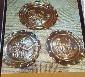 3 handgehamerde koperen platen uit de jaren 60-70, Antiek en Kunst, Antiek | Brons en Koper, Ophalen of Verzenden, Koper