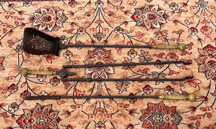 Antiek haardset met 3 hulpstuks * 19 eeuw * gereedschapsset, Antiek en Kunst, Antiek | Woonaccessoires, Ophalen of Verzenden