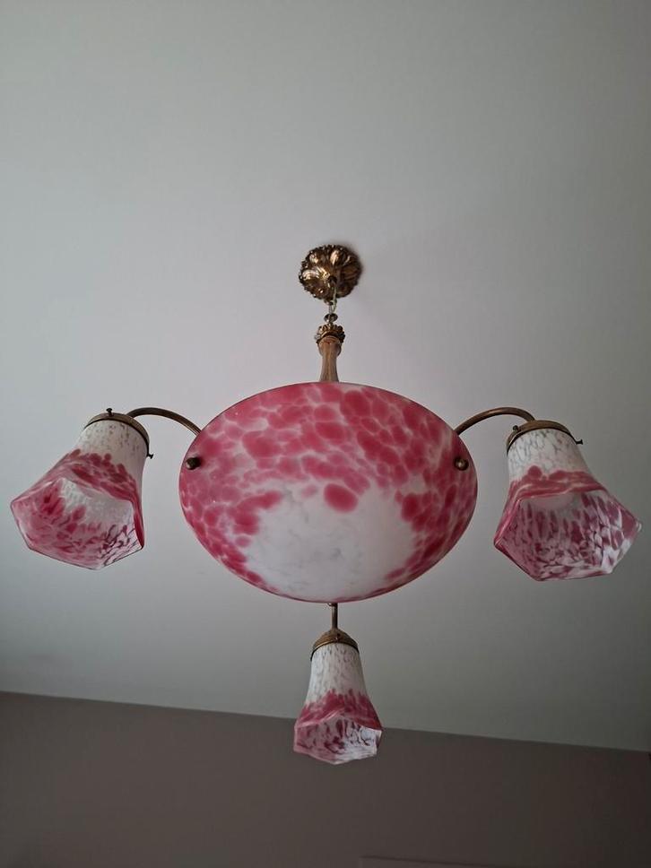Franse Art Deco roze luchter jaren ´30, Huis en Inrichting, Lampen | Kroonluchters, Ophalen