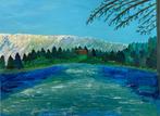 Peinture toile lac montagne cadre schilderij, Ophalen