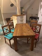 Teaken eettafel met 4 stoelen, Huis en Inrichting, Ophalen of Verzenden, Gebruikt, Landelijk, 4 tot 6 stoelen