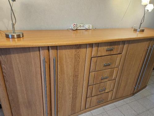 Massief hoogglans eiken eetplaats, Huis en Inrichting, Complete eetkamers, Gebruikt, 8 stoelen of meer, Ophalen