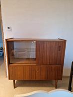 Vintage kast met schuifdeur in glas en hout., Huis en Inrichting, Kasten | Vitrinekasten, Ophalen, Gebruikt, Glas