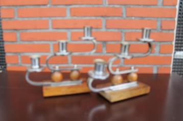 2 Art-Deco kandelaars, Vintage , Chroom Hout beschikbaar voor biedingen