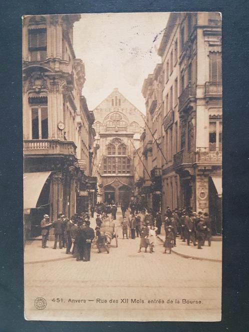Postkaart Antwerpen Anvers Rue des XII Mois Bourse, Verzamelen, Postkaarten | België, Gelopen, Antwerpen, 1920 tot 1940, Ophalen of Verzenden