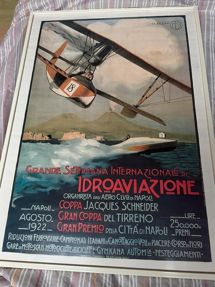 Prachtige reproductie van een poster van Mario BorGoni, Verzamelen, Luchtvaart en Vliegtuigspotten, Zo goed als nieuw, Ophalen
