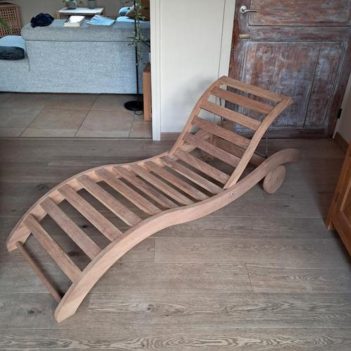 Ligzetel massief Iroko handgemaakt, Tuin en Terras, Ligbedden, Nieuw, Hout, Inklapbaar, Verstelbaar, Verrijdbaar, Ophalen