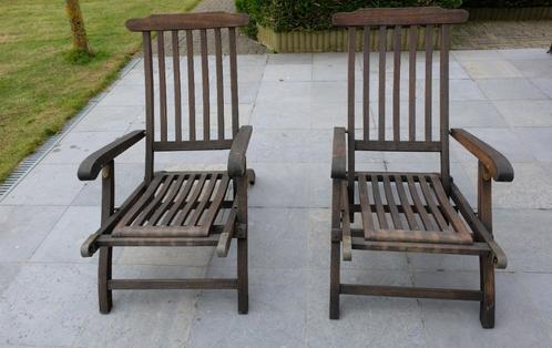 2 ligstoelen in teakhout, Tuin en Terras, Tuinsets en Loungesets, Zo goed als nieuw, Tuinset, Teakhout, 2 zitplaatsen, Ophalen