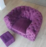 Paarse fluwelen zetel met poef, Huis en Inrichting, Ophalen, 75 tot 100 cm, Zo goed als nieuw, 100 tot 125 cm