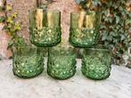 5 vintage groene glazen met bubbeldecor, Ophalen of Verzenden