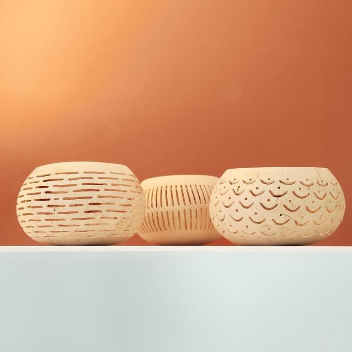 Set van 3 theelichthouders – kokos, Huis en Inrichting, Woonaccessoires | Kandelaars en Kaarsen, Nieuw, Ophalen of Verzenden