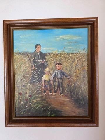 Schilderij " Boerin met kinderen in het veld" beschikbaar voor biedingen