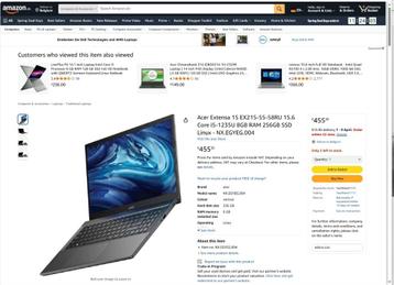 Acer laptop EX215-55-58RU, Enlèvement ou Envoi, Comme neuf