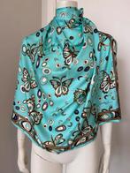 De Morteuil zijden sjaal met turquoise patronen en vlinders, Ophalen of Verzenden, Zo goed als nieuw