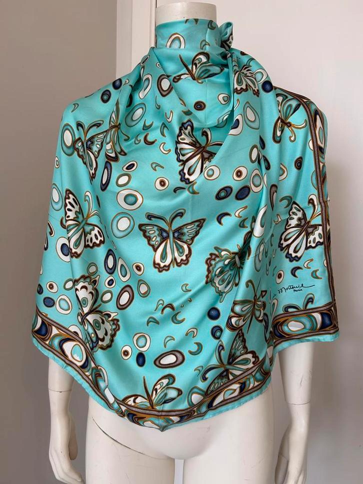 De Morteuil zijden sjaal met turquoise patronen en vlinders, Kleding | Dames, Mutsen, Sjaals en Handschoenen, Zo goed als nieuw