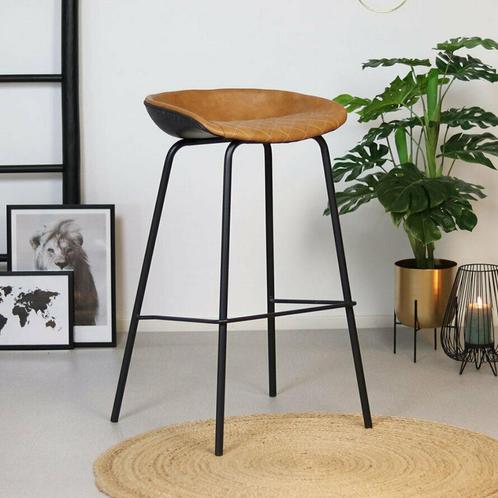 Showmodel - 3x barkruk Minimal cognac PU leer 77 cm, Huis en Inrichting, Barkrukken, Zo goed als nieuw, 60 tot 90 cm, Leer, Metaal