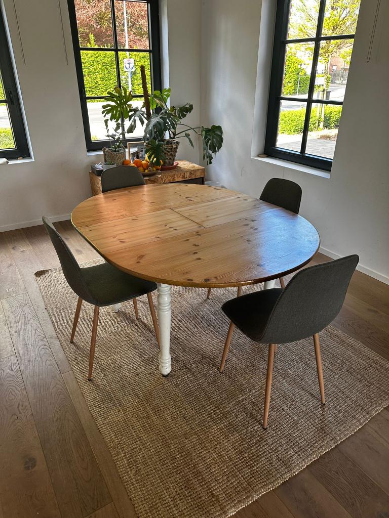 Ronde uitklapbare tafel hout wit, Huis en Inrichting, Tafels | Eettafels, Ophalen, Farmhouse, Gebruikt, 100 tot 150 cm