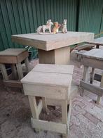 Leuke houten hangtafel met 4 krukken, Tuin en Terras, Ophalen