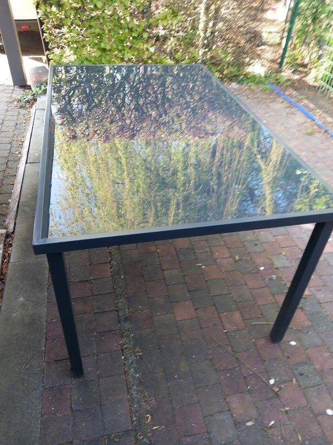 tafel, Huis en Inrichting, Tafels | Eettafels, Ophalen, Gebruikt, Rechthoekig, Glas