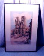 Prachtige Gekleurde Ets 'Spaanse Kathedraal' - Rey, Antiek en Kunst, Ophalen of Verzenden