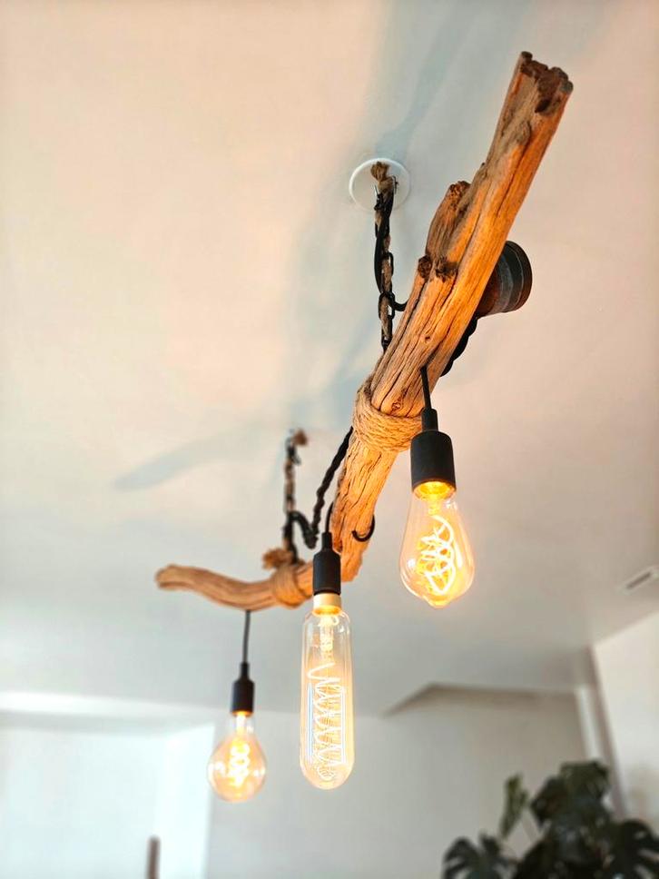 Hanglamp natuurlijk hout., Huis en Inrichting, Lampen | Kroonluchters, Hout, Ophalen of Verzenden