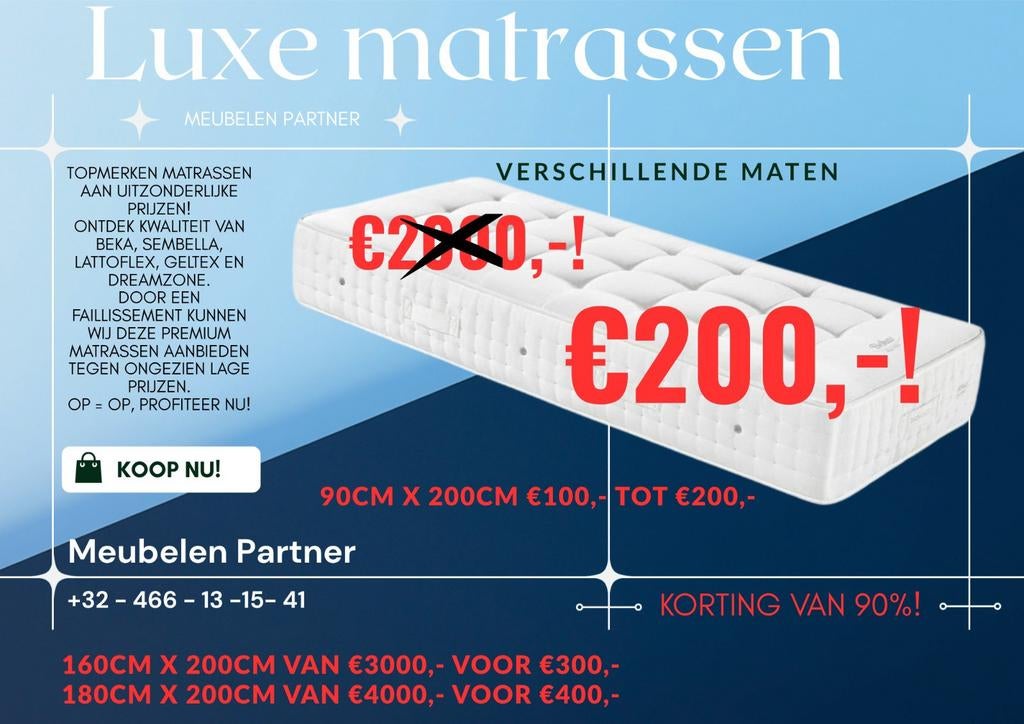 Luxe matrassen 90% korting! WhatsApp: +32466 13 15 41, Huis en Inrichting, Slaapkamer | Matrassen en Bedbodems, Ophalen of Verzenden
