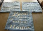 Set van 3 blauwe kussenslopen opschrift Home Today Tomorrow, Enlèvement ou Envoi
