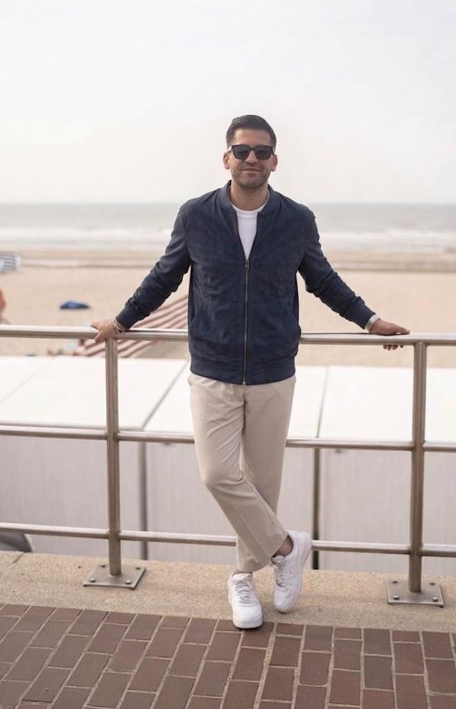 Zara Suede-look Bomberjack, Kleding | Heren, Jassen | Zomer, Zo goed als nieuw, Maat 52/54 (L), Blauw, Ophalen of Verzenden