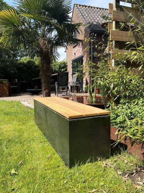 Banc de jardin en acier corten, base avec assise, Jardin & Terrasse, Bancs de jardin, Neuf, Autres matériaux, Enlèvement ou Envoi