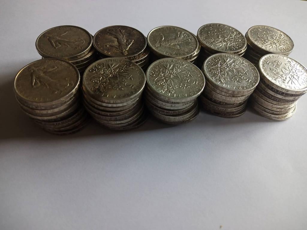 1kg Netto zilver : 100x 5 frank zilver zaaier (83,5%), Postzegels en Munten, Ophalen, Zilver