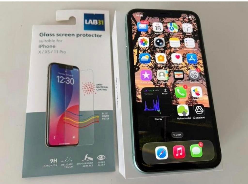 iPhone 11 - 128GB - Mint Green - Krasvrij - iOS 26.2, Télécoms, Téléphonie mobile | Accessoires & Pièces, Enlèvement, Comme neuf