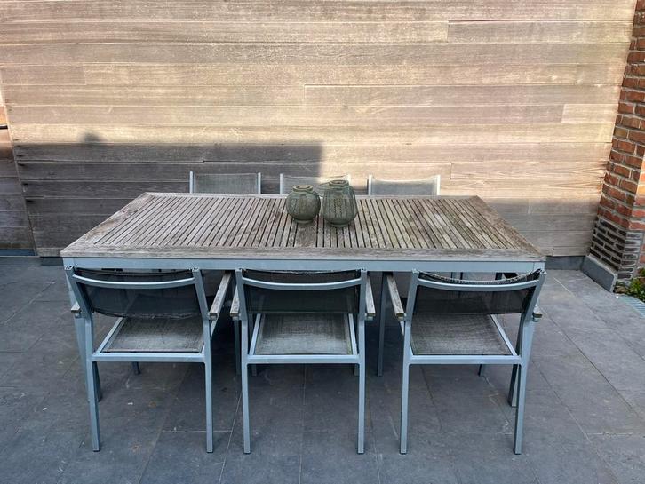 Tuintafel met stoelen, Jardin & Terrasse, Ensembles de jardin, Utilisé, Salons de jardin, 6 places, Table à dinner, Chaise, Enlèvement