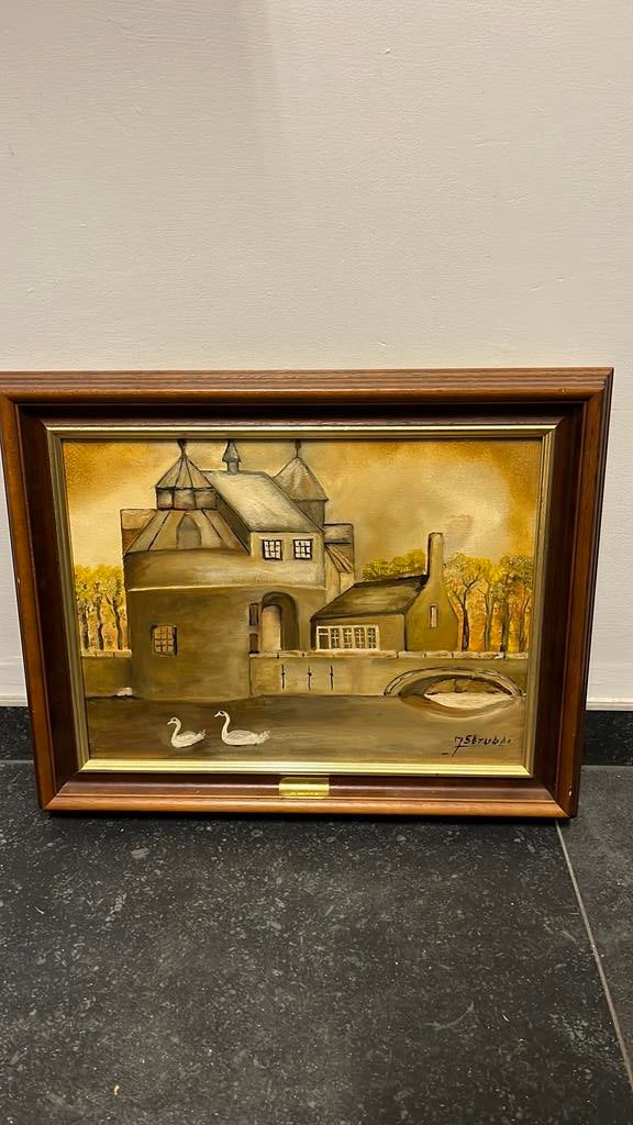 Schilderij Strubbe J. bonte L. Brugge, Antiek en Kunst, Ophalen