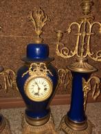 3-delig Antiek Schouwgarnituur – Kobaltblauw & Brons/Messing, Ophalen