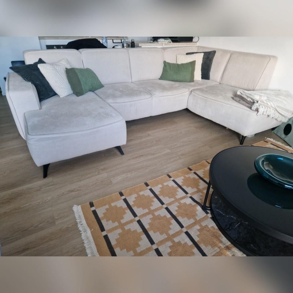 Canapé en U beige sur pieds noir 5 places, Maison & Meubles, Enlèvement
