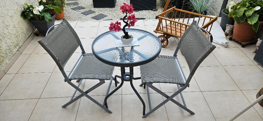 table et chaises, Jardin & Terrasse, Enlèvement, Comme neuf, Rond, Métal