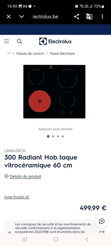 Taque de cuisson Vitrocéramique ELECRTOLUX neuf, Electroménager, Induction