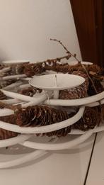 Witte metalen adventskrans / kaarsenhouder voor 4 kaarsen, Moins de 25 cm, Crème, Comme neuf, Enlèvement