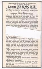 Oorlog. françois Leon. ° Oudenburg 1893 † Tielt 1943, Verzamelen, Bidprentjes en Rouwkaarten, Ophalen of Verzenden, Bidprentje