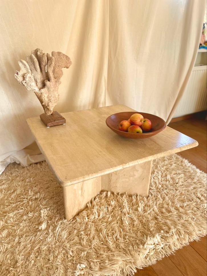 Travertin salontafel design jaren 70, Huis en Inrichting, Tafels | Salontafels, Zo goed als nieuw, Ophalen