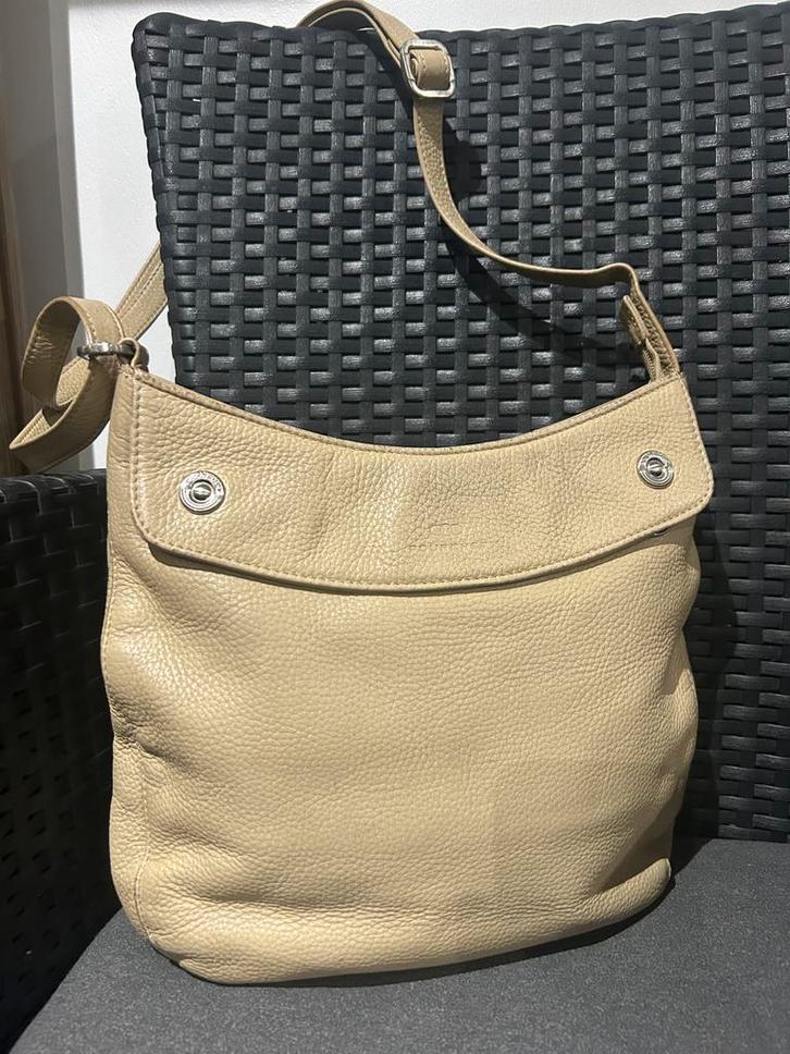 Sac POURCHET cuir épais grainé souple, Handtassen en Accessoires, Tassen | Schoudertassen, Gebruikt, Overige merken, Beige, Leer