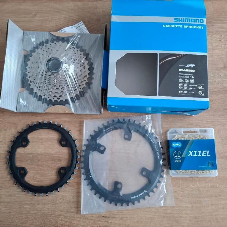 Deore XT cs-M8000 cassette+ ketting+  voorbladen, Fietsen en Brommers, Fietsonderdelen, Nieuw, Algemeen, Derailleur of Ketting