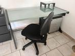 Glazen bureau, met bureastoel en ladekast, Huis en Inrichting, Bureaus, Ophalen, Gebruikt, Bureau
