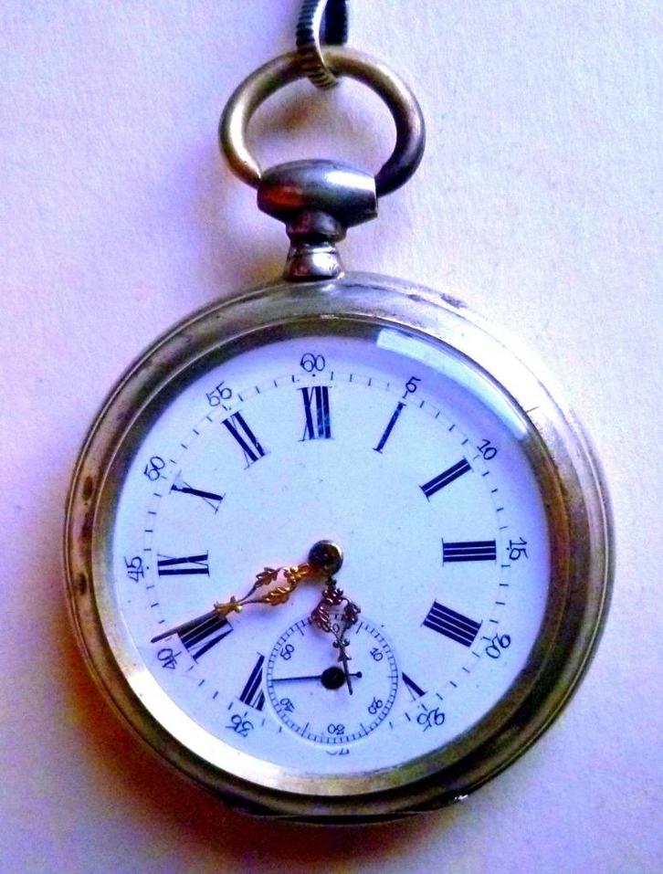 Montre gousset argent 800 10 rubis clef en Or., Handtassen en Accessoires, Horloges | Antiek, Zilver, Voor 1900, Met ketting, Ophalen of Verzenden