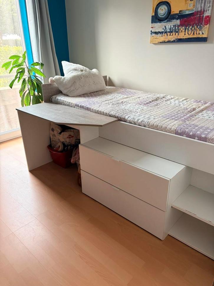 Lit surélevé 1 personne 90x200, Maison & Meubles, Chambre à coucher | Lits, Utilisé, Une personne, 90 cm, 200 cm, Bois, Beige