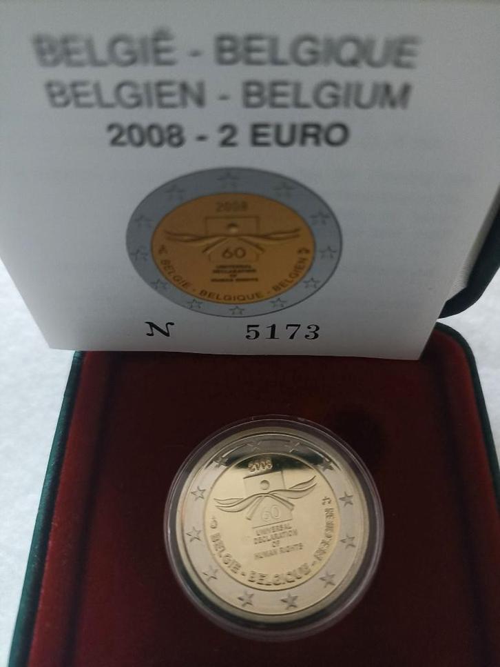 Belgique 2 euro 2008 Déclaration Droits de l'Homme - Proof, Timbres & Monnaies, Monnaies | Belgique, Enlèvement ou Envoi