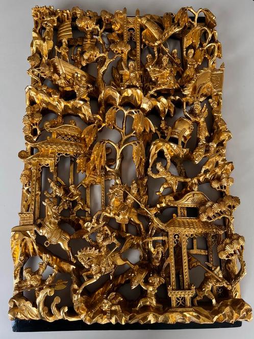 Chinees verguld houtsnijwerk (40 cm op 60 cm), Antiek en Kunst, Kunst | Beelden en Houtsnijwerken, Ophalen