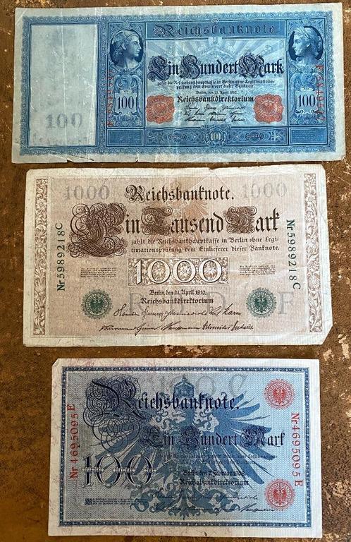3 Duitse Reichmark-bankbiljetten 1908-1910, Postzegels en Munten, Munten en Bankbiljetten | Verzamelingen, Bankbiljetten, Ophalen of Verzenden