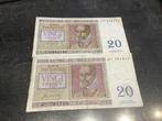 België bankbiljetten 2 x 20 Frank, Ophalen of Verzenden