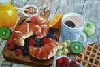 "Ontbijt met croissants en koffie" Schilderij, Verzenden